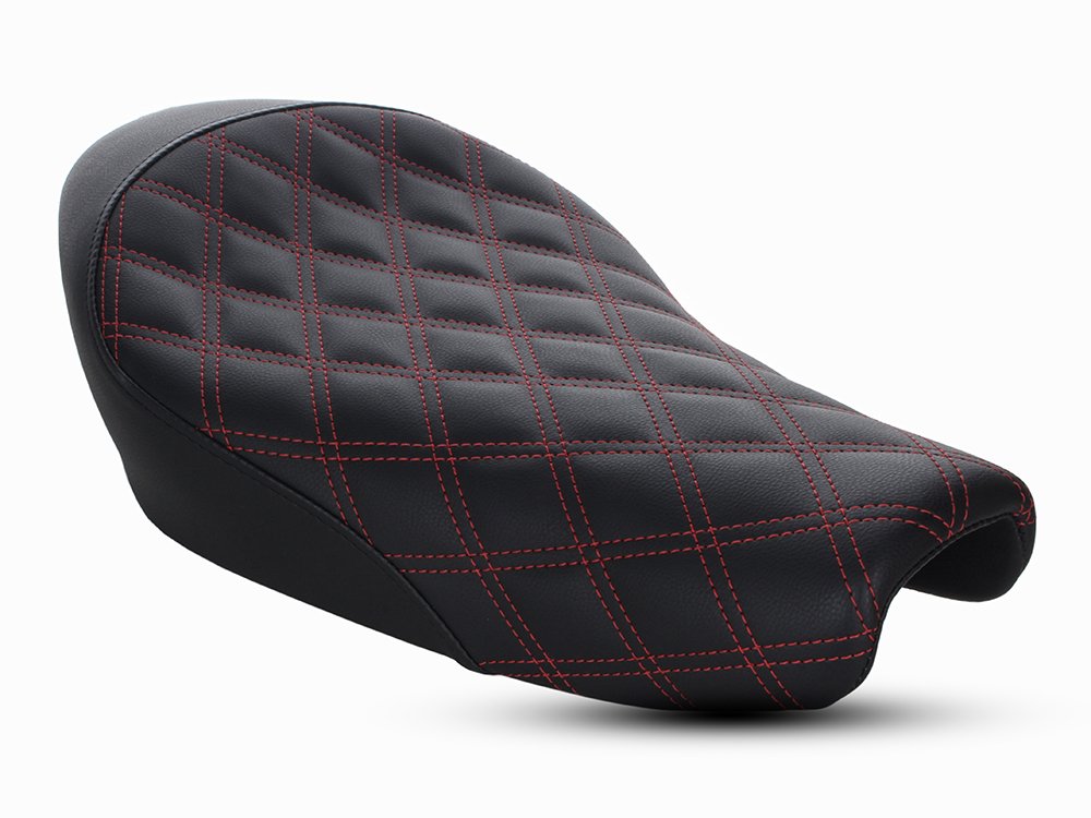 SADDLEMEN SEATS Renegade LS Solo Seat with Red Double Diamond Lattice Stitch. Fits Sportster 2004-2021 with 3.3 Gallon Fuel Tank.