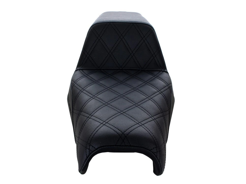 SADDLEMEN SEATS Step-Up LS Dual Seat with Black Double Diamond Lattice Stitch. Fits Sportster 2004-2021 with 3.3 Gallon Fuel Tank.