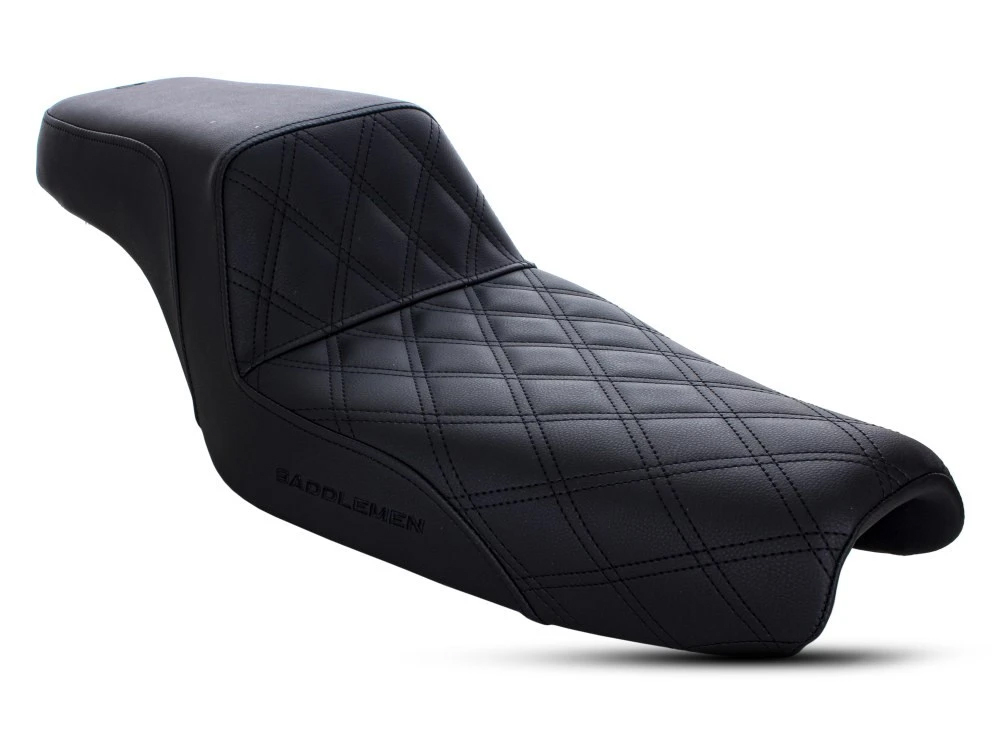 SADDLEMEN SEATS Step-Up LS Dual Seat with Black Double Diamond Lattice Stitch. Fits Sportster 2004-2021 with 3.3 Gallon Fuel Tank.