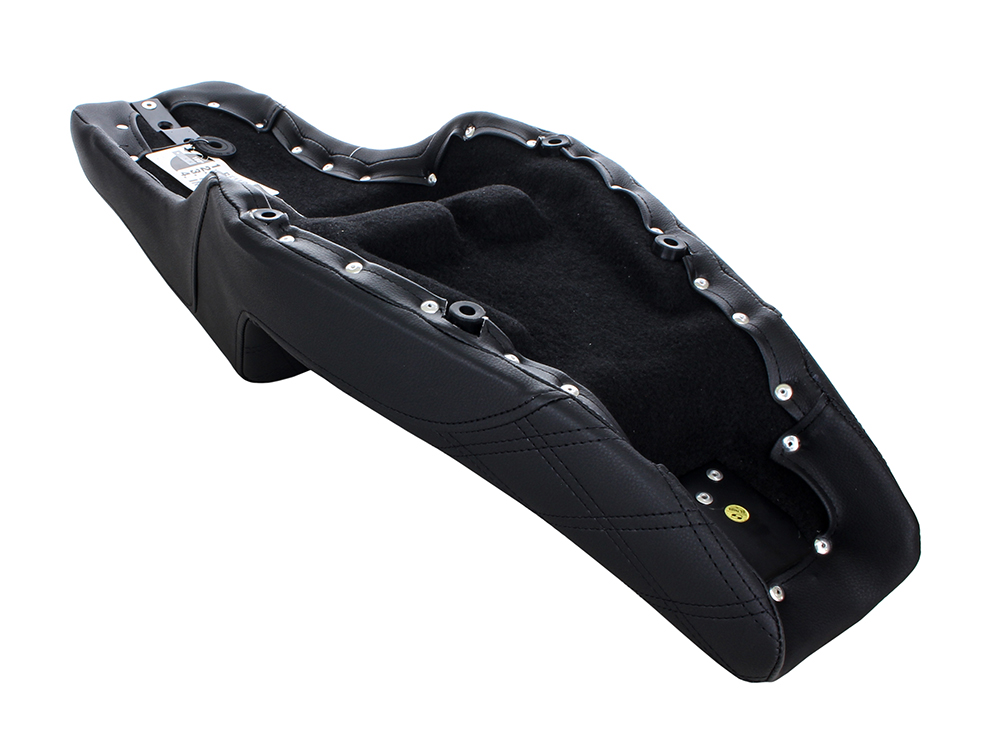 SADDLEMEN SEATS Step-Up LS Dual Seat with Black Double Diamond Lattice Stitch. Fits Sportster 2004-2021 with 3.3 Gallon Fuel Tank.