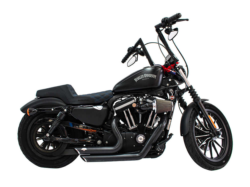 SADDLEMEN SEATS Step-Up LS Dual Seat with Blue Double Diamond Lattice Stitch. Fits Sportster 2004-2021 with 3.3 Gallon Fuel Tank.
