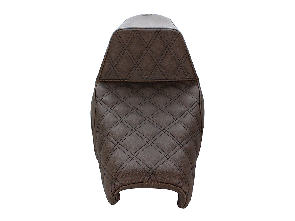 SADDLEMEN SEATS Brown Step-Up LS Dual Seat with Black Double Diamond Lattice Stitch. Fits Sportster 2004-2021 with 3.3 Gallon Fuel Tank.