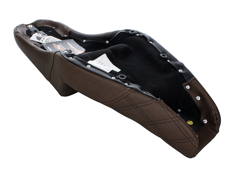 SADDLEMEN SEATS Brown Step-Up LS Dual Seat with Black Double Diamond Lattice Stitch. Fits Sportster 2004-2021 with 3.3 Gallon Fuel Tank.
