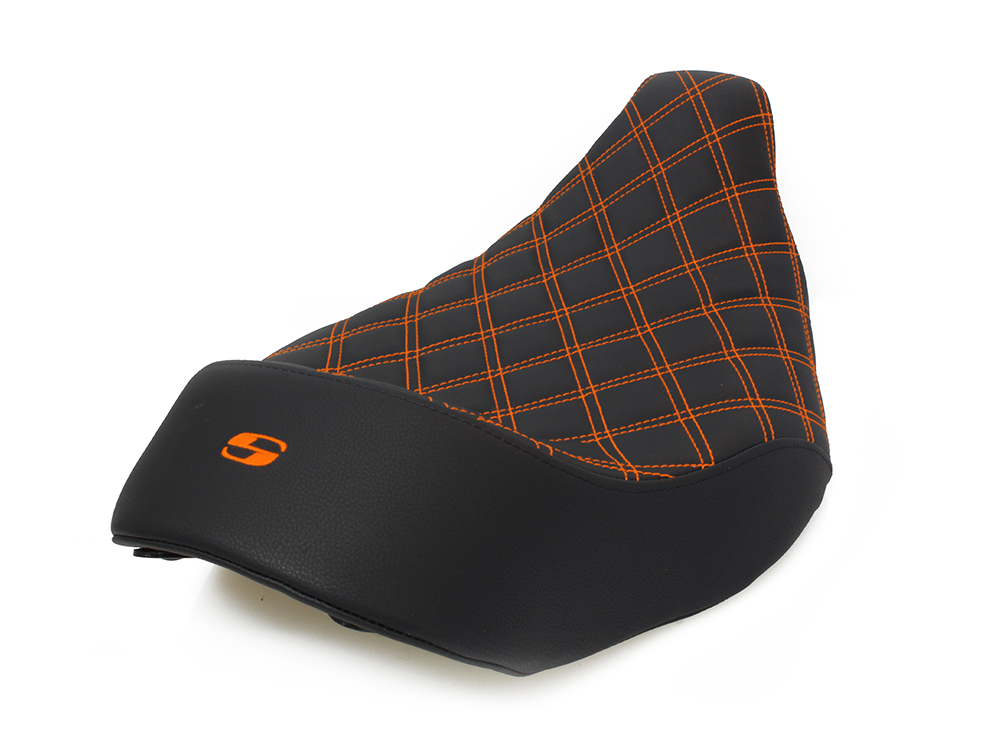 SADDLEMEN SEATS Renegade LS Solo Seat with Orange Double Diamond Lattice Stitch. Fits Most Touring 2008-2024