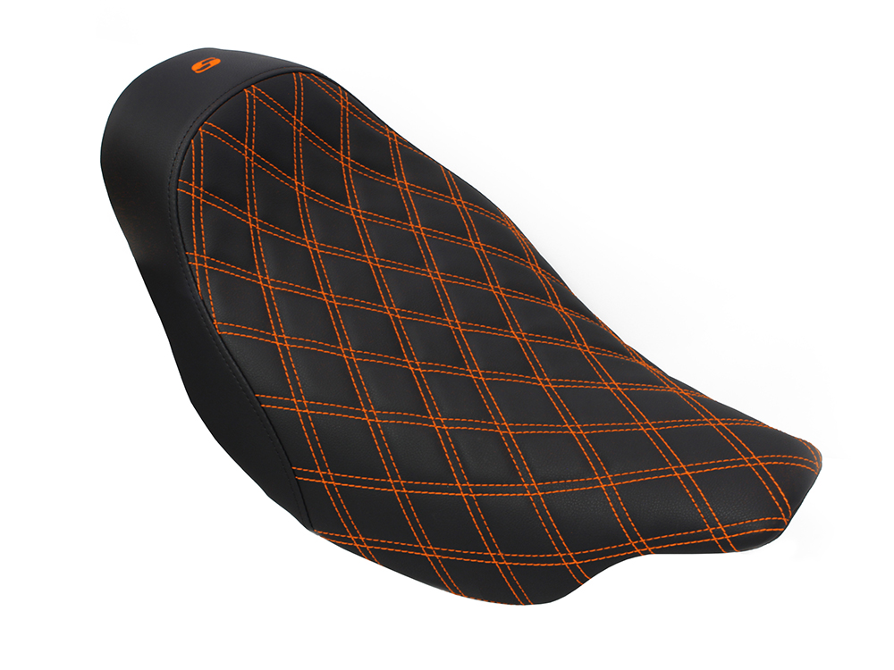 SADDLEMEN SEATS Renegade LS Solo Seat with Orange Double Diamond Lattice Stitch. Fits Most Touring 2008-2024