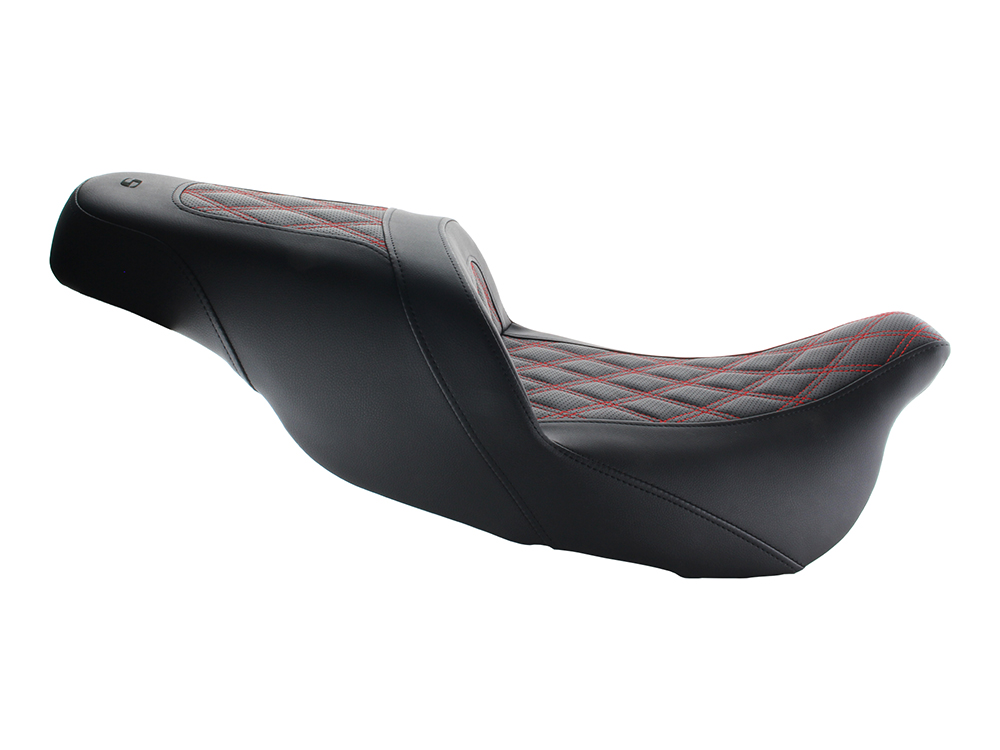 SADDLEMEN SEATS Slim LS Dual Seat with Red Double Diamond Lattice Stitch. Fits Most Touring 2008-2024