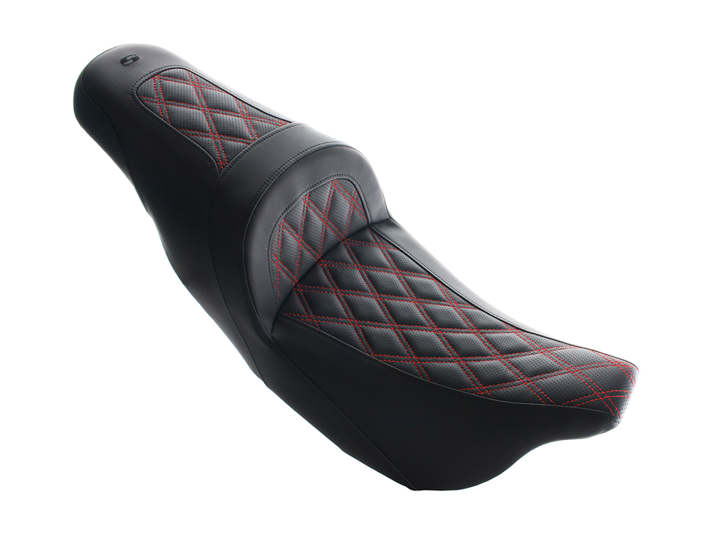 SADDLEMEN SEATS Slim LS Dual Seat with Red Double Diamond Lattice Stitch. Fits Most Touring 2008-2024