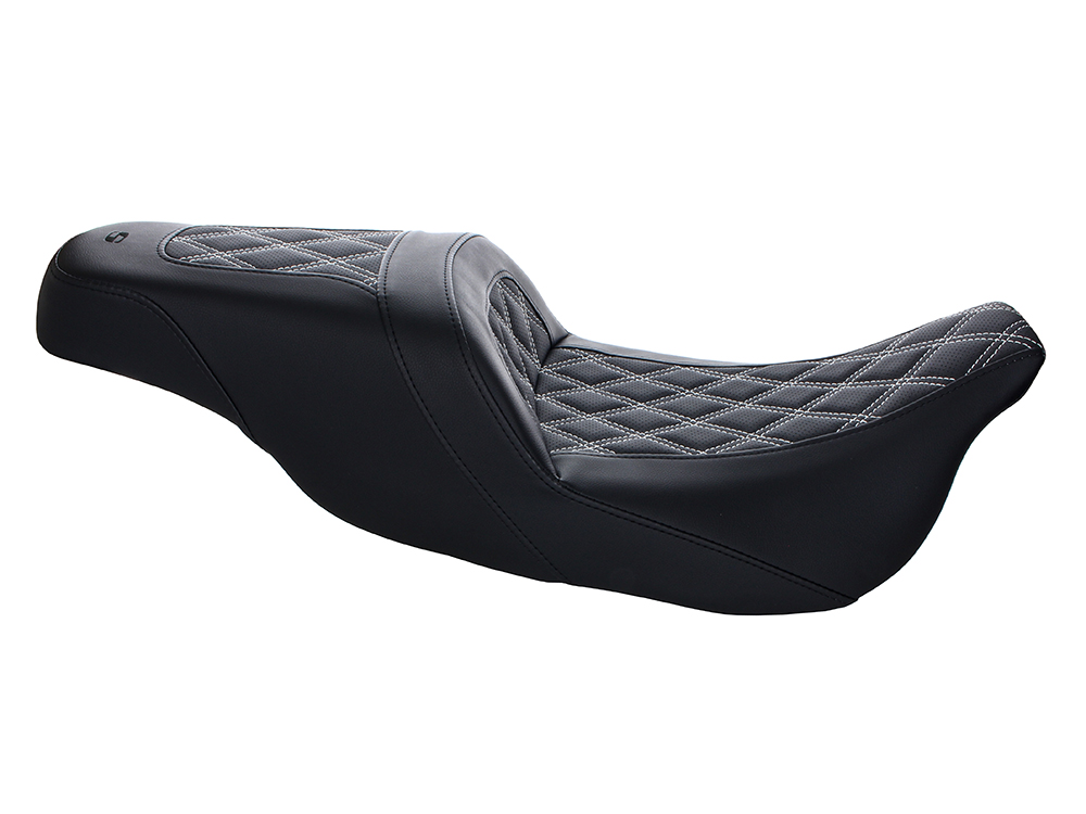SADDLEMEN SEATS Slim LS Dual Seat with White Double Diamond Lattice Stitch. Fits Most Touring 2008-2024