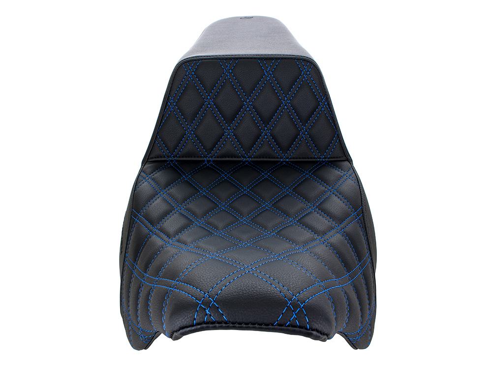 SADDLEMEN SEATS Step-Up LS Dual Seat with Blue Double Diamond Lattice Stitch. Fits Most Touring 2008-2024