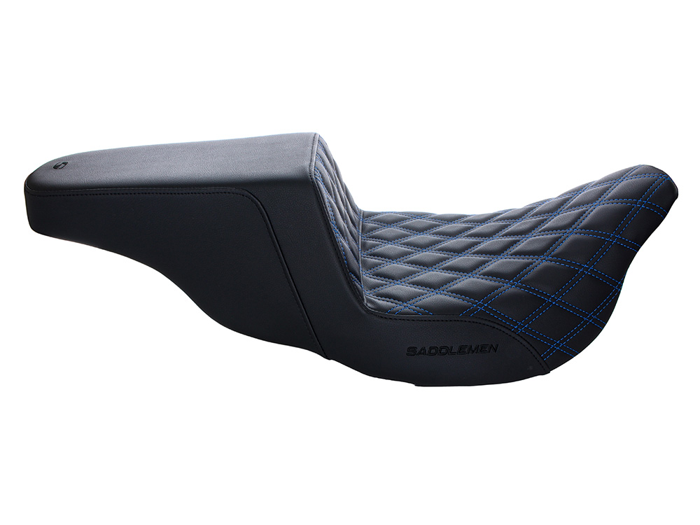 SADDLEMEN SEATS Step-Up LS Dual Seat with Blue Double Diamond Lattice Stitch. Fits Most Touring 2008-2024