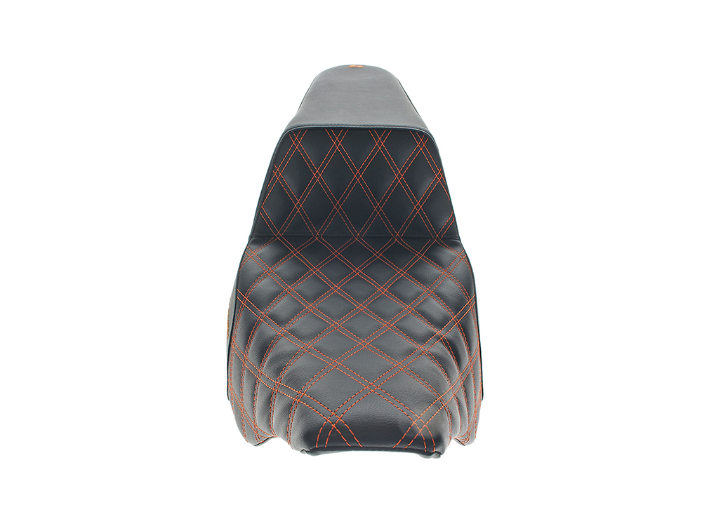 SADDLEMEN SEATS Step-Up LS Dual Seat with Orange Double Diamond Lattice Stitch. Fits Most Touring 2008-2024