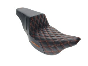 SADDLEMEN SEATS Step-Up LS Dual Seat with Orange Double Diamond Lattice Stitch. Fits Most Touring 2008-2024 SADDLEMEN SEATS Step-Up LS Dual Seat with Orange Double Diamond Lattice Stitch. Fits Most Touring 2008-2024
