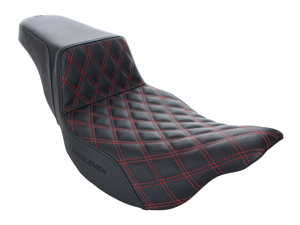 SADDLEMEN SEATS Step-Up LS Dual Seat with Red Double Diamond Lattice Stitch. Fits Most Touring 2008-2024