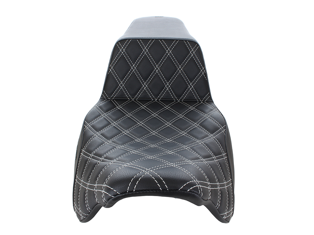 SADDLEMEN SEATS Step-Up LS Dual Seat with White Double Diamond Lattice Stitch. Fits Most Touring 2008-2024