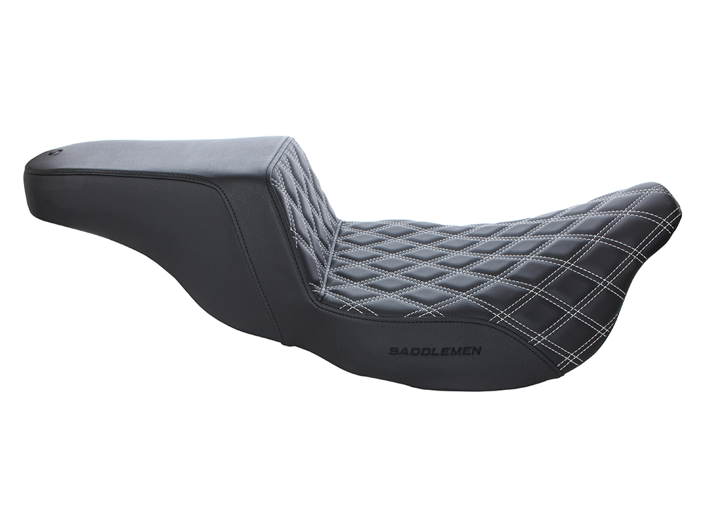 SADDLEMEN SEATS Step-Up LS Dual Seat with White Double Diamond Lattice Stitch. Fits Most Touring 2008-2024