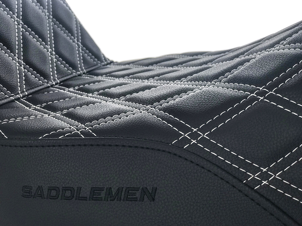 SADDLEMEN SEATS Step-Up LS Dual Seat with White Double Diamond Lattice Stitch. Fits Most Touring 2008-2024