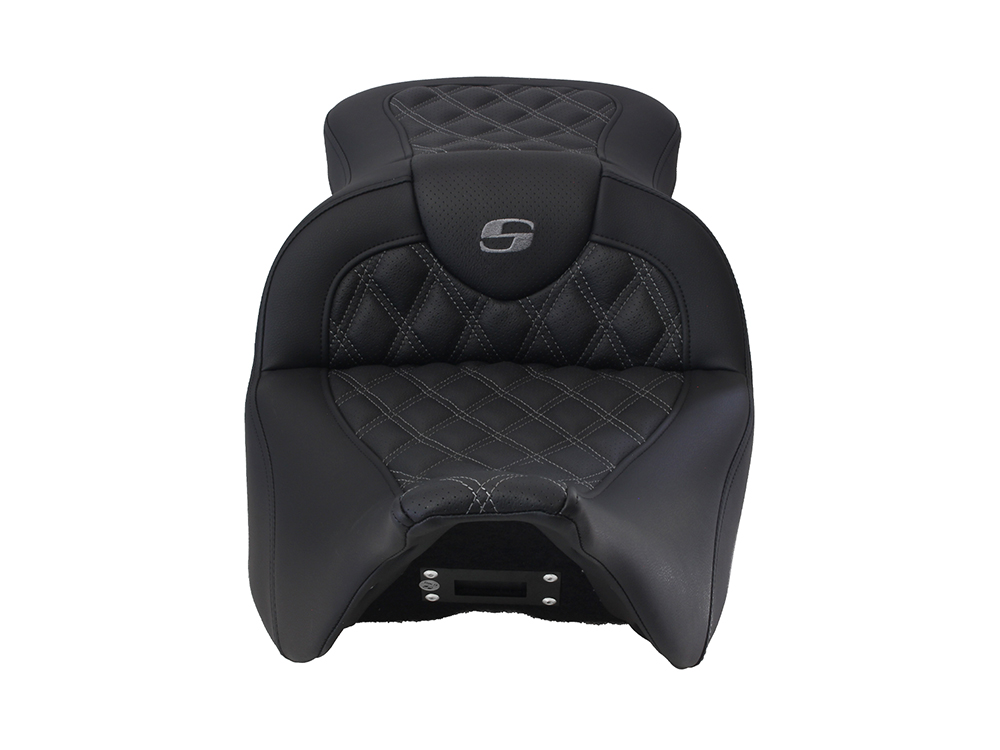SADDLEMEN SEATS Roadsofa LS Dual Seat with Grey Double Diamond Lattice Stitch. Fits Most Touring 2008-2024