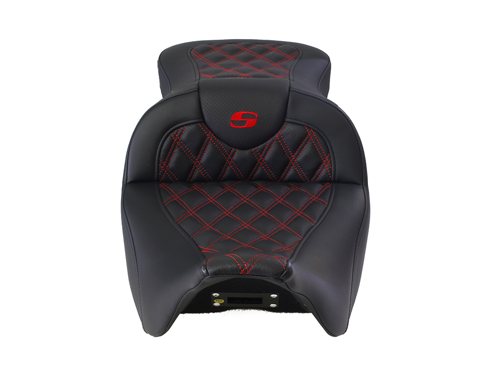 SADDLEMEN SEATS Roadsofa LS Dual Seat with Red Double Diamond Lattice Stitch. Fits Most Touring 2008-2024