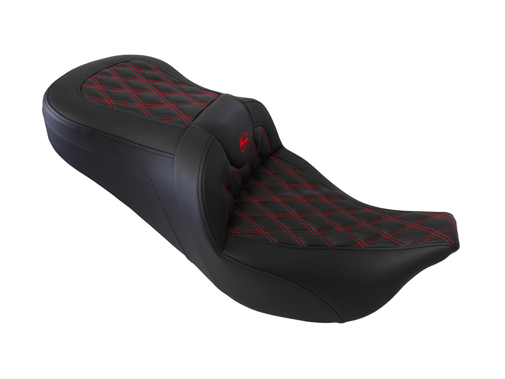 SADDLEMEN SEATS Roadsofa LS Dual Seat with Red Double Diamond Lattice Stitch. Fits Most Touring 2008-2024