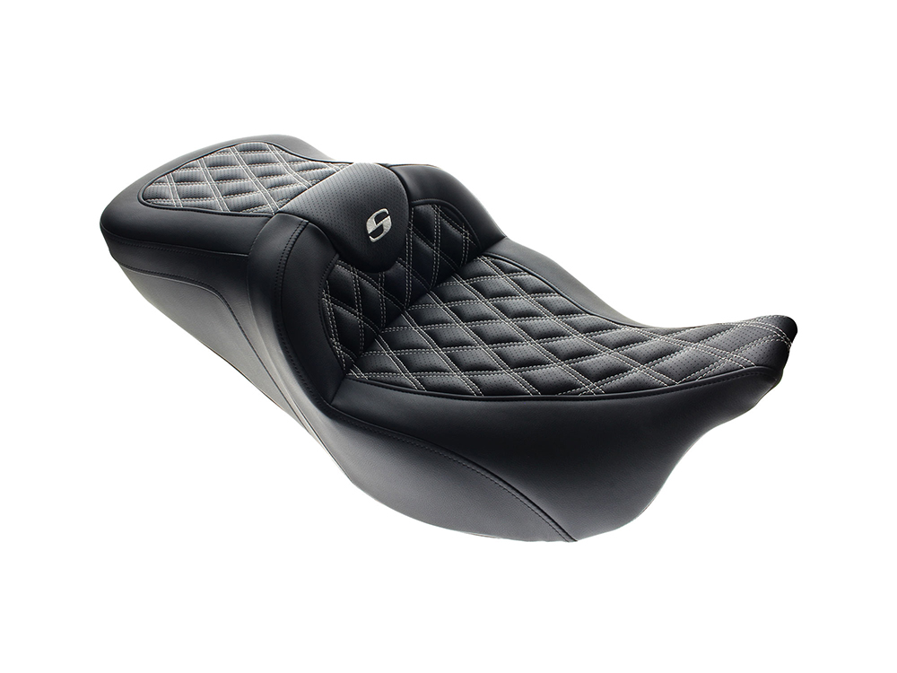 SADDLEMEN SEATS Roadsofa LS Dual Seat with White Double Diamond Lattice Stitch. Fits Most Touring 2008-2024