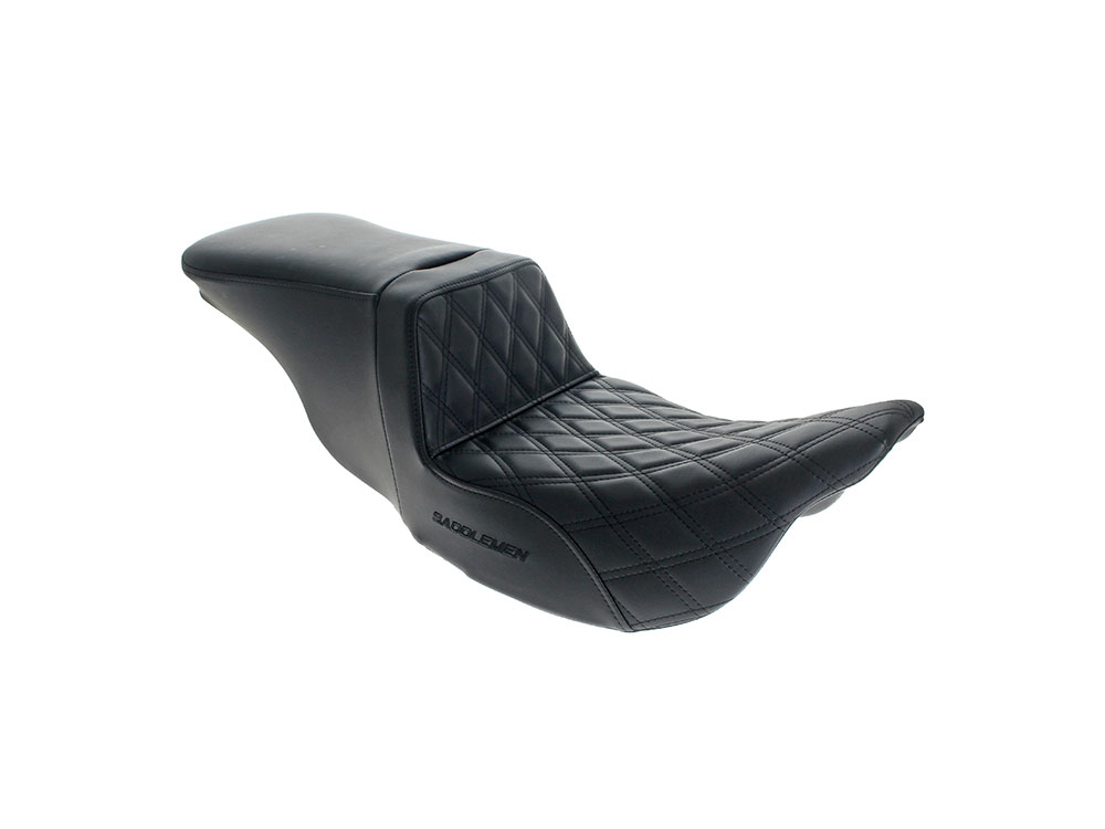 SADDLEMEN SEATS Tour Step-Up LS Dual Seat With Backrest & with Black Double Diamond Lattice Stitch. Fits Most Touring 2008-2024