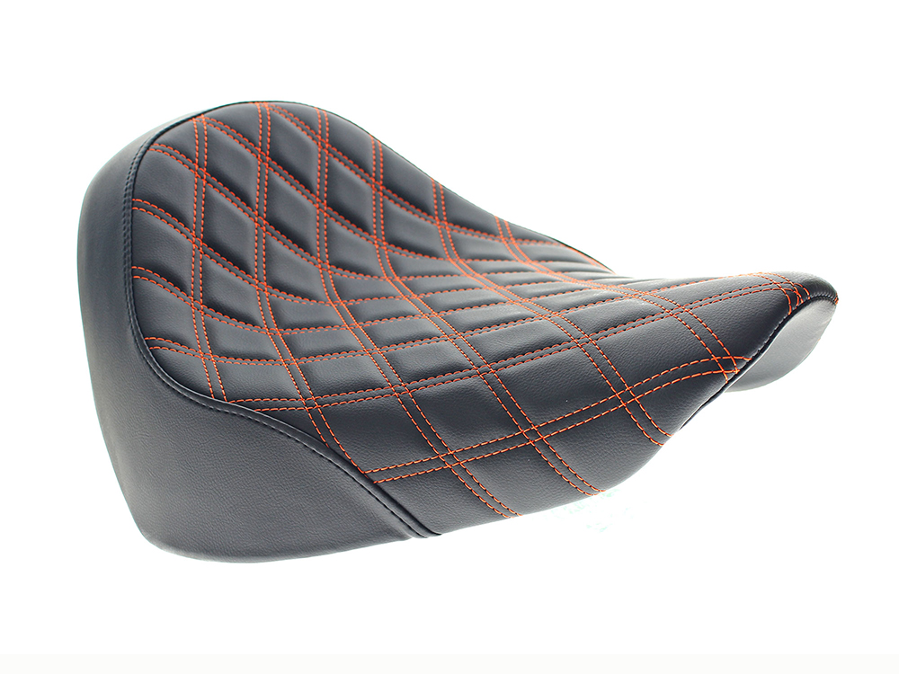 SADDLEMEN SEATS Renegade LS Solo Seat with Orange Double Diamond Lattice Stitch. Fits Fat Boy 2018up & Breakout 2023up