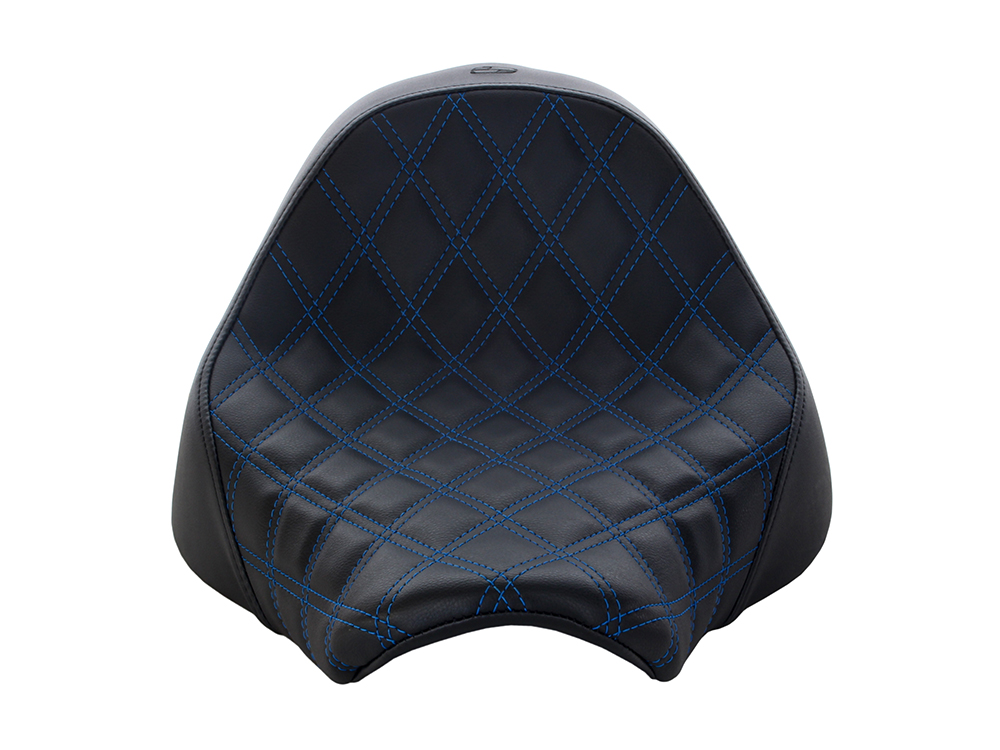 SADDLEMEN SEATS Renegade LS Solo Seat with Blue Double Diamond Lattice Stitch. Fits Fat Boy 2018up & Breakout 2023up