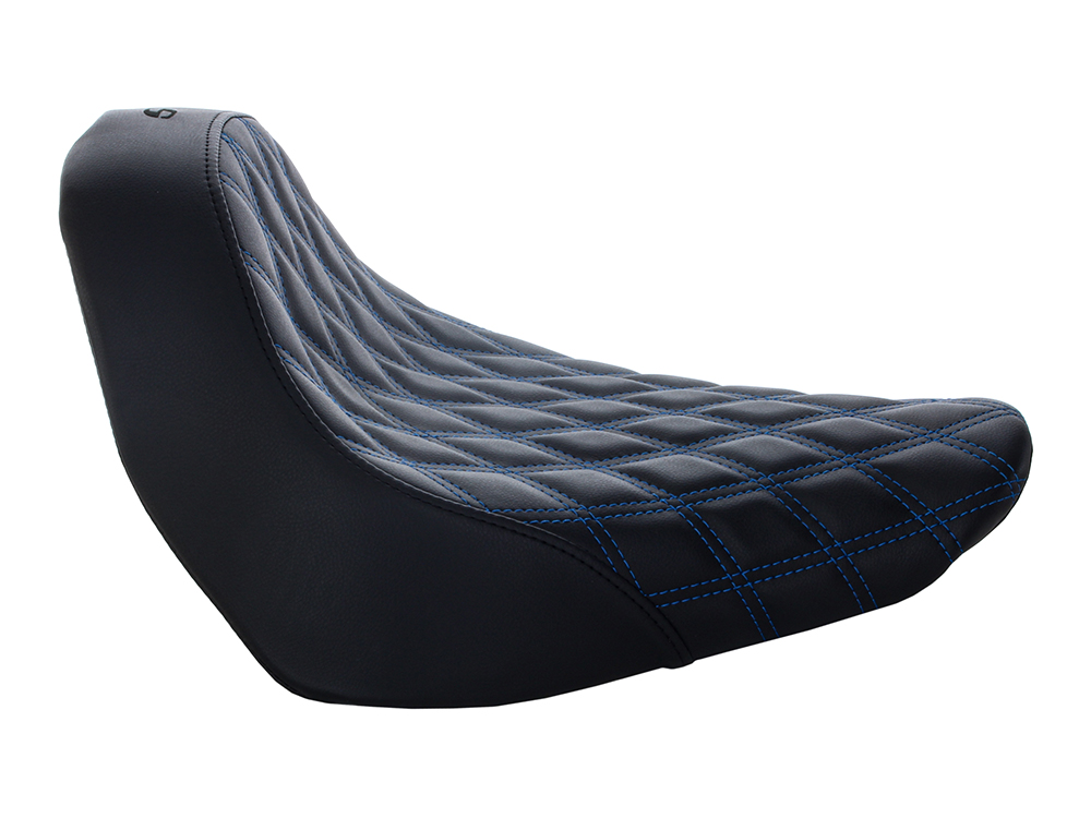 SADDLEMEN SEATS Renegade LS Solo Seat with Blue Double Diamond Lattice Stitch. Fits Fat Boy 2018up & Breakout 2023up