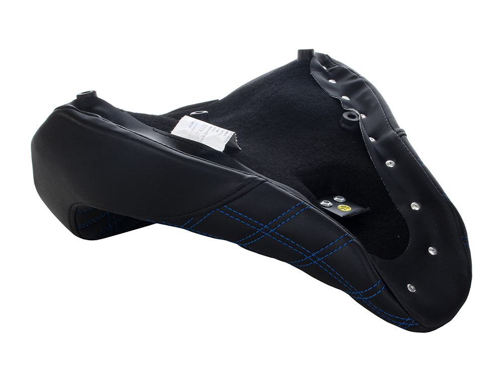 SADDLEMEN SEATS Renegade LS Solo Seat with Blue Double Diamond Lattice Stitch. Fits Fat Boy 2018up & Breakout 2023up