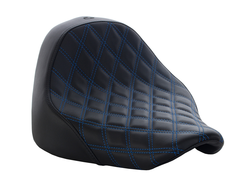 SADDLEMEN SEATS Renegade LS Solo Seat with Blue Double Diamond Lattice Stitch. Fits Fat Boy 2018up & Breakout 2023up