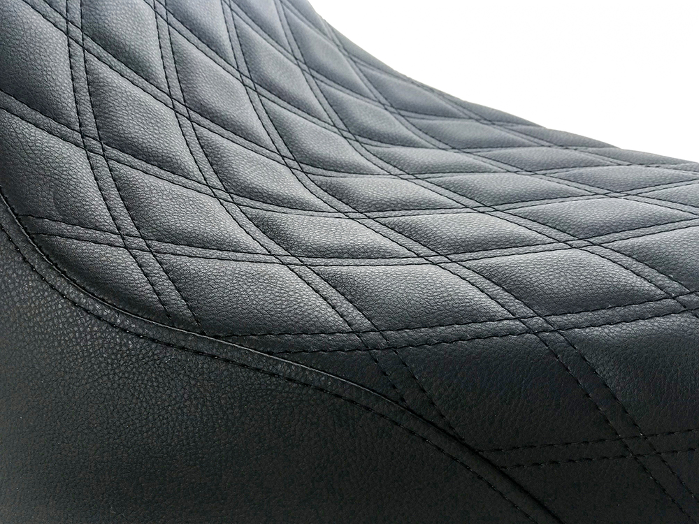 SADDLEMEN SEATS Renegade LS Solo Seat with Black Double Diamond Lattice Stitch. Fits Fat Boy 2018up & Breakout 2023up
