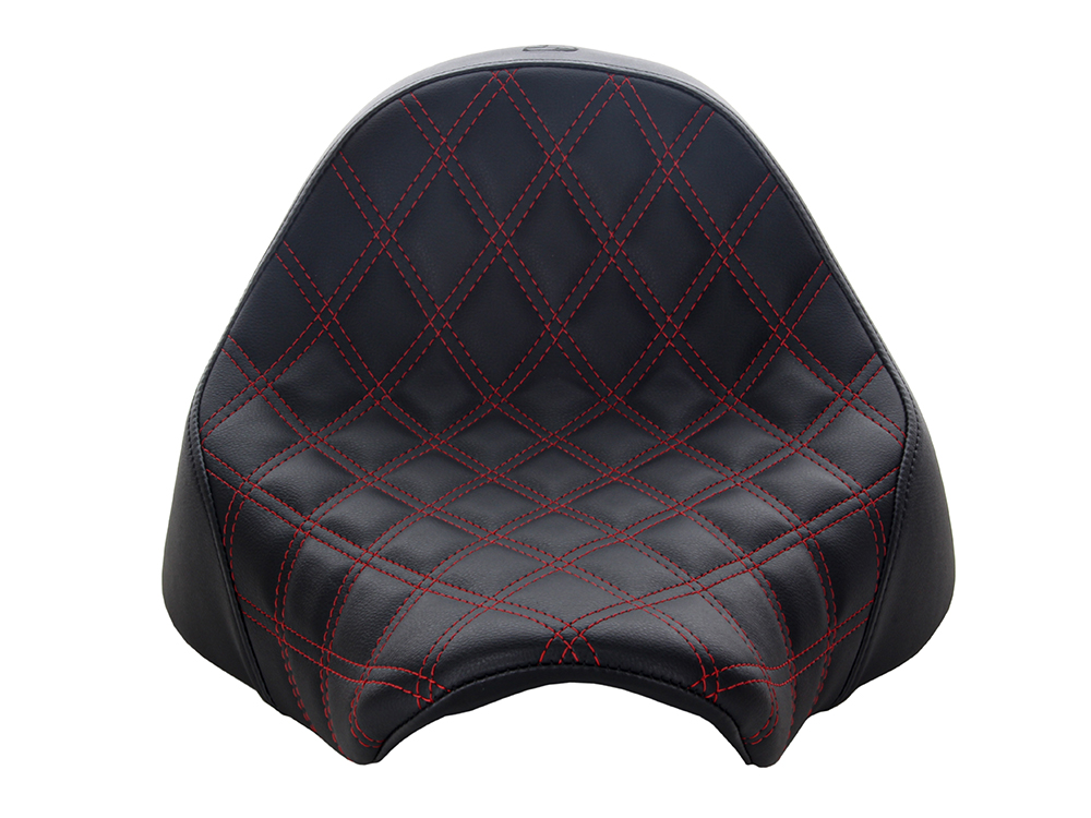 SADDLEMEN SEATS Renegade LS Solo Seat with Red Double Diamond Lattice Stitch. Fits Fat Boy 2018up & Breakout 2023up