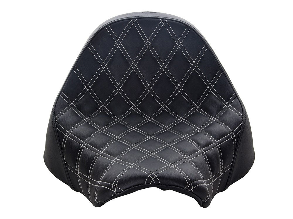 SADDLEMEN SEATS Renegade LS Solo Seat with Silver Double Diamond Lattice Stitch. Fits Fat Boy 2018up & Breakout 2023up