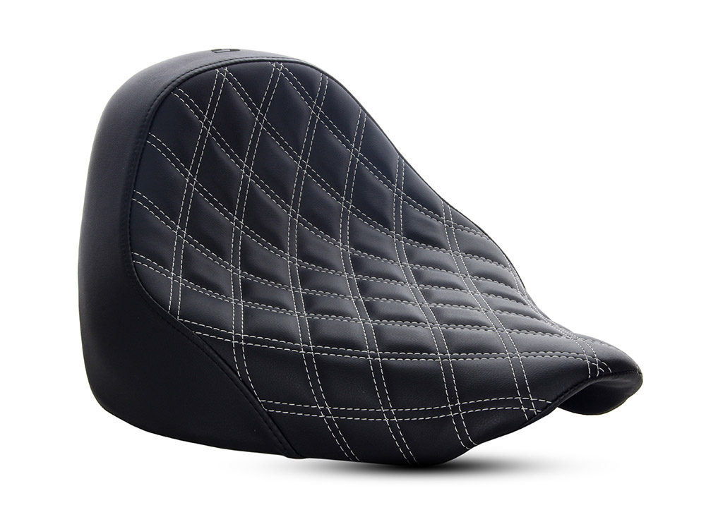 SADDLEMEN SEATS Renegade LS Solo Seat with Silver Double Diamond Lattice Stitch. Fits Fat Boy 2018up & Breakout 2023up
