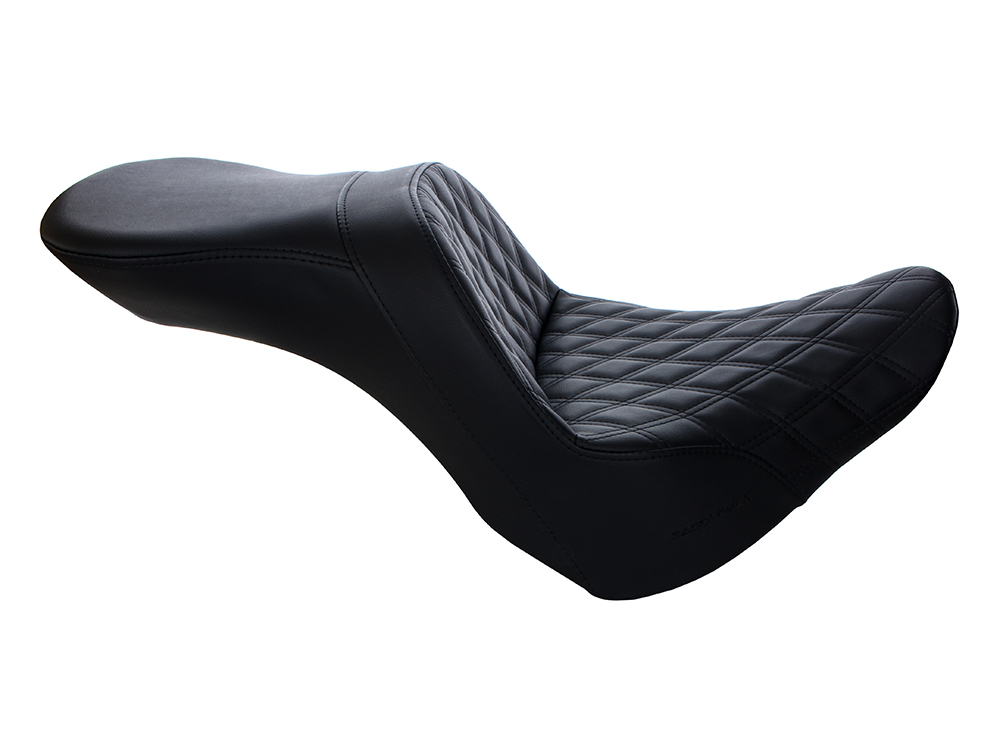 SADDLEMEN SEATS Explorer LS Dual Seat with Black Double Diamond Lattice Stitch. Fits Fat Boy 2018up & Breakout 2023up