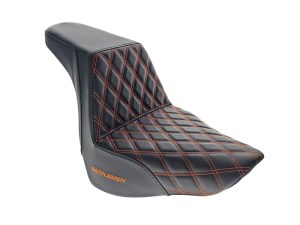 SADDLEMEN SEATS Step-Up Front LS Dual Seat with Orange Double Diamond Lattice Stitch. Fits Fat Boy 2018up & Breakout 2023up SADDLEMEN SEATS Step-Up Front LS Dual Seat with Orange Double Diamond Lattice Stitch. Fits Fat Boy 2018up & Breakout 2023up