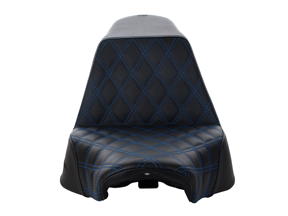 SADDLEMEN SEATS Step-Up Front LS Dual Seat with Blue Double Diamond Lattice Stitch. Fits Fat Boy 2018up & Breakout 2023up