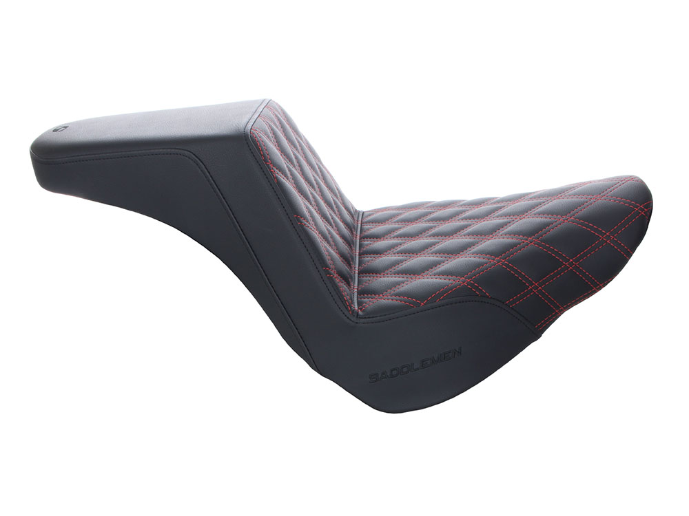 SADDLEMEN SEATS Step-Up Front LS Dual Seat with Red Double Diamond Lattice Stitch. Fits Fat Boy 2018up & Breakout 2023up