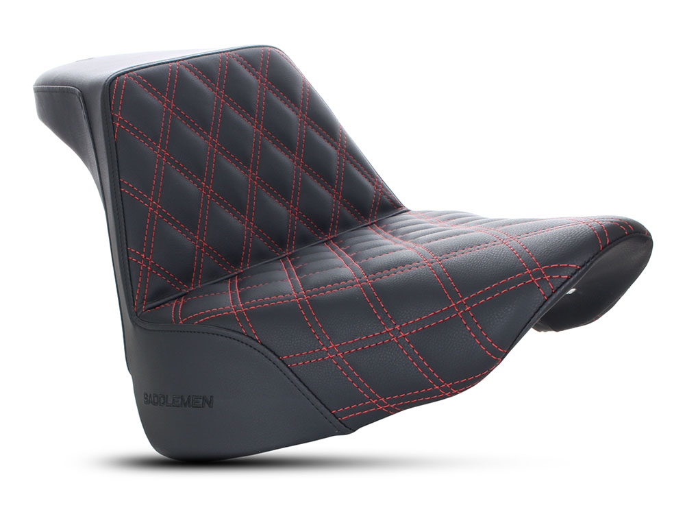 SADDLEMEN SEATS Step-Up Front LS Dual Seat with Red Double Diamond Lattice Stitch. Fits Fat Boy 2018up & Breakout 2023up