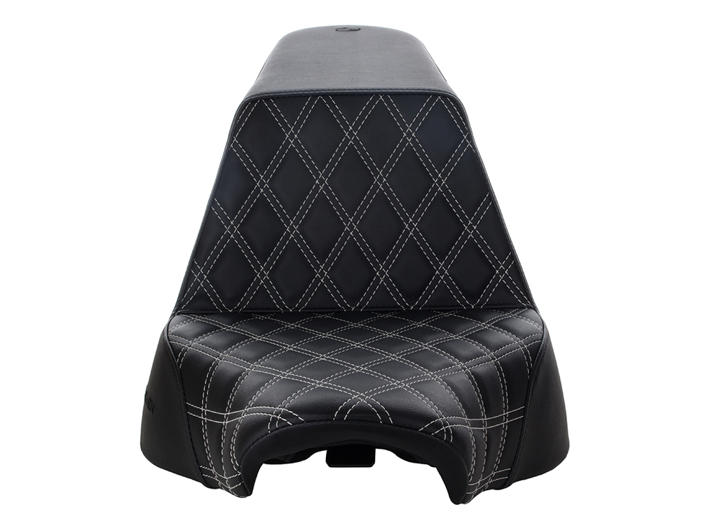 SADDLEMEN SEATS Step-Up Front LS Dual Seat with Silver Double Diamond Lattice Stitch. Fits Fat Boy 2018up & Breakout 2023up