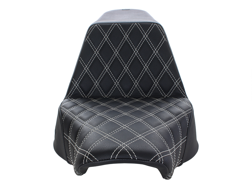 SADDLEMEN SEATS Step-Up Front LS Dual Seat with White Double Diamond Lattice Stitch. Fits Fat Boy 2018up & Breakout 2023up