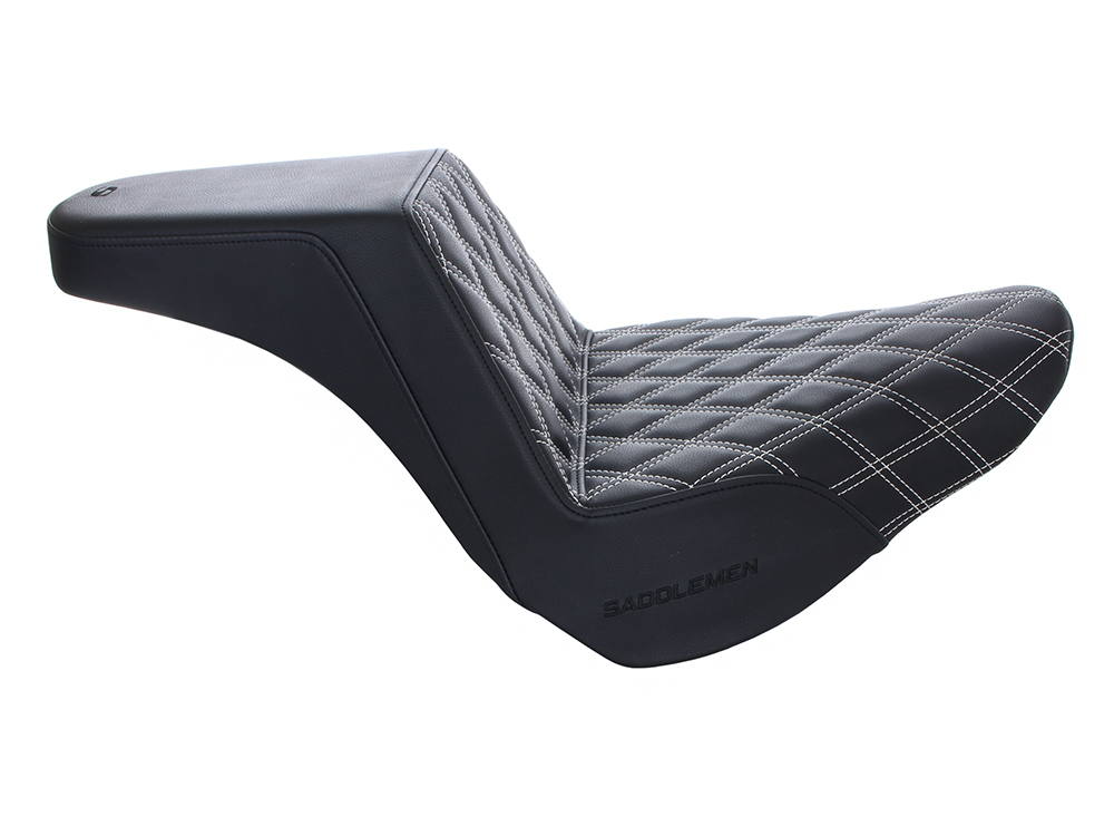 SADDLEMEN SEATS Step-Up Front LS Dual Seat with White Double Diamond Lattice Stitch. Fits Fat Boy 2018up & Breakout 2023up