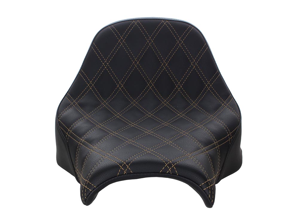SADDLEMEN SEATS Renegade LS Solo Seat with Gold Double Diamond Lattice Stitch. Fits Fat Bob 2018-2024