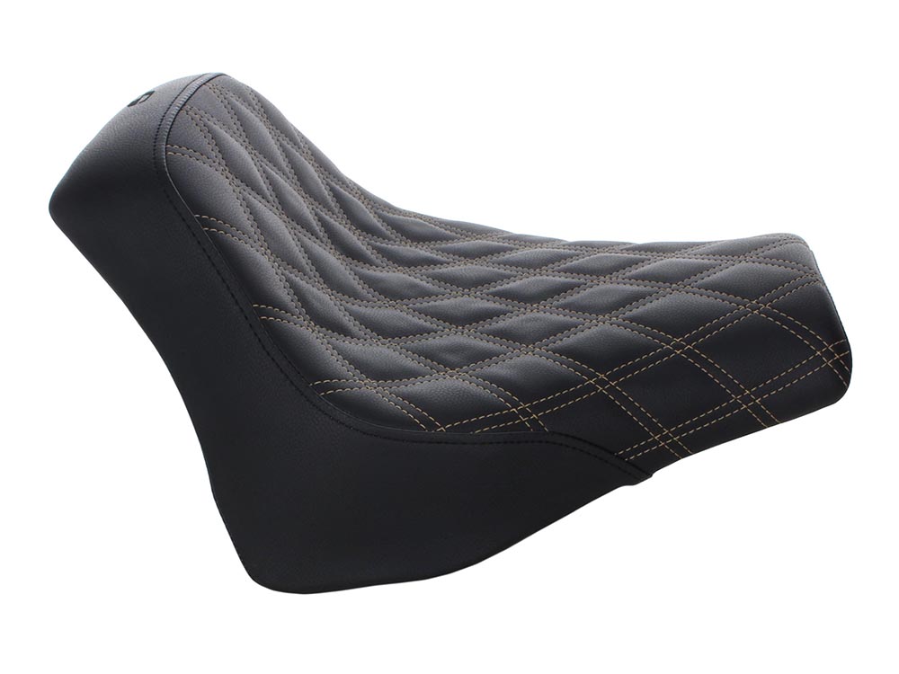 SADDLEMEN SEATS Renegade LS Solo Seat with Gold Double Diamond Lattice Stitch. Fits Fat Bob 2018-2024