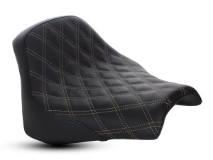 SADDLEMEN SEATS Renegade LS Solo Seat with Gold Double Diamond Lattice Stitch. Fits Fat Bob 2018-2024 SADDLEMEN SEATS Renegade LS Solo Seat with Gold Double Diamond Lattice Stitch. Fits Fat Bob 2018-2024
