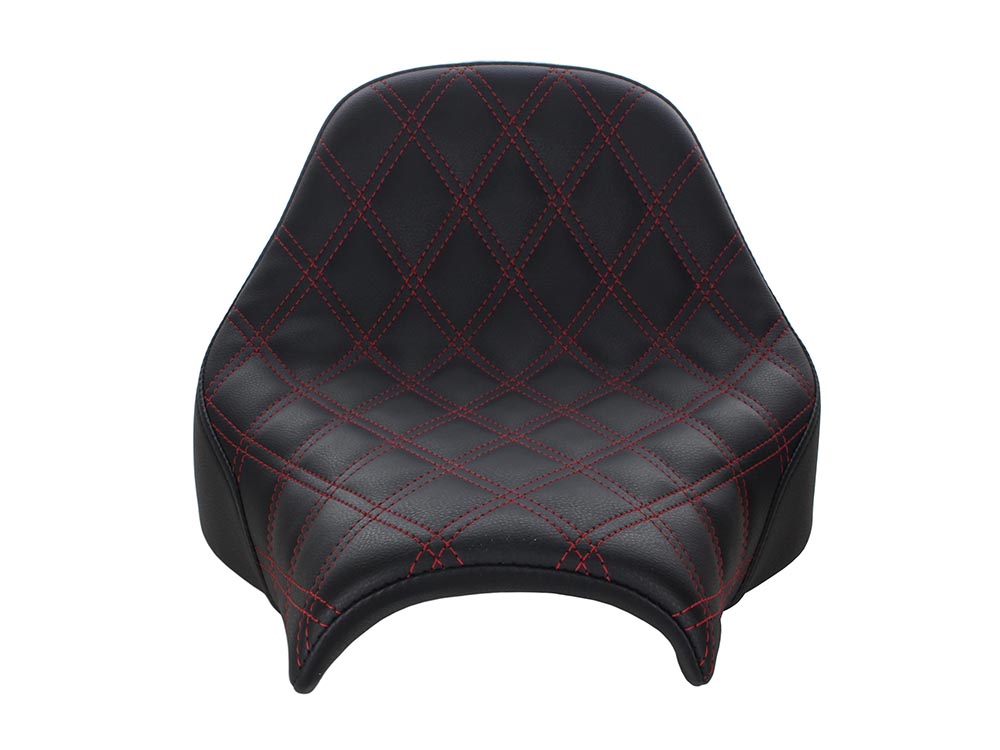 SADDLEMEN SEATS Renegade LS Solo Seat with Red Double Diamond Lattice Stitch. Fits Fat Bob 2018-2024
