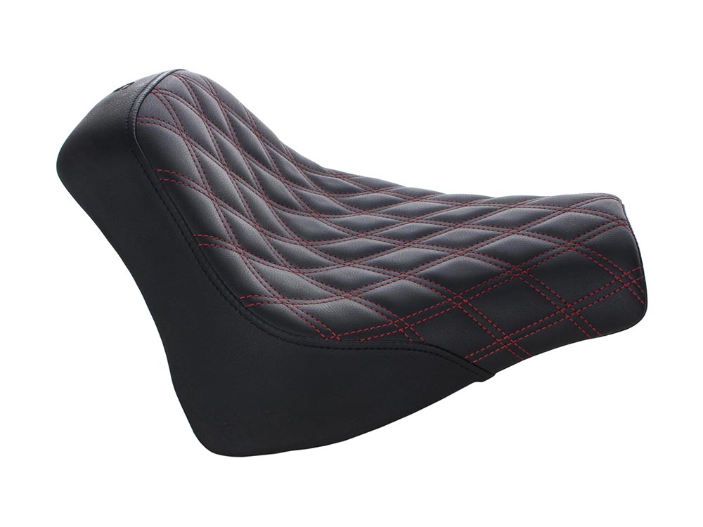 SADDLEMEN SEATS Renegade LS Solo Seat with Red Double Diamond Lattice Stitch. Fits Fat Bob 2018-2024