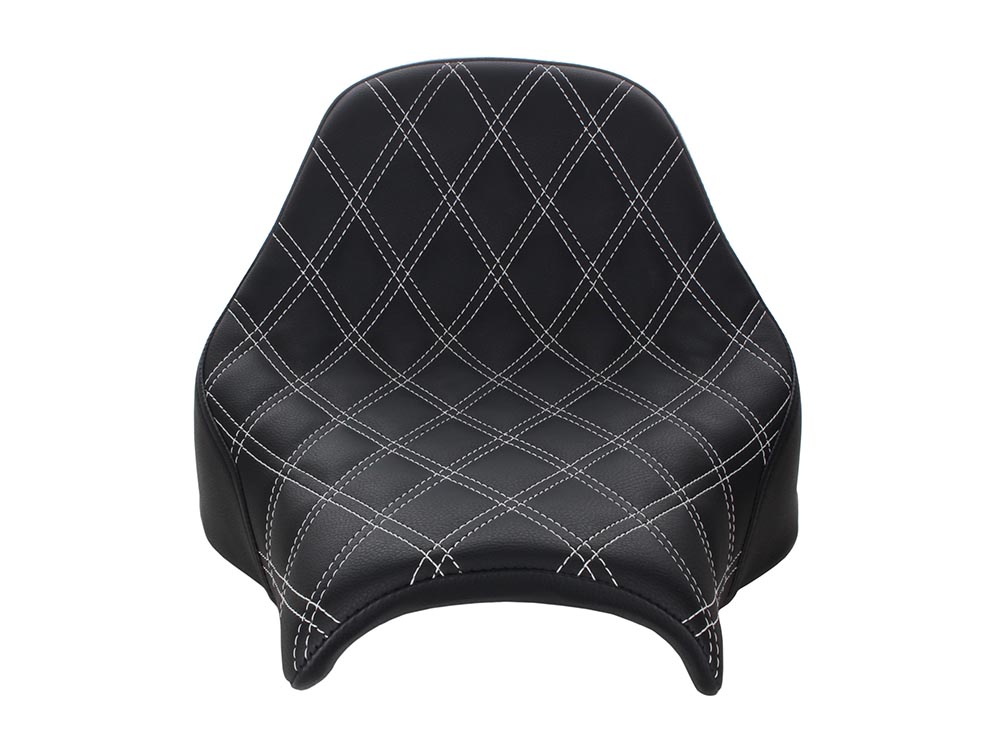 SADDLEMEN SEATS Renegade LS Solo Seat with White Double Diamond Lattice Stitch. Fits Fat Bob 2018-2024