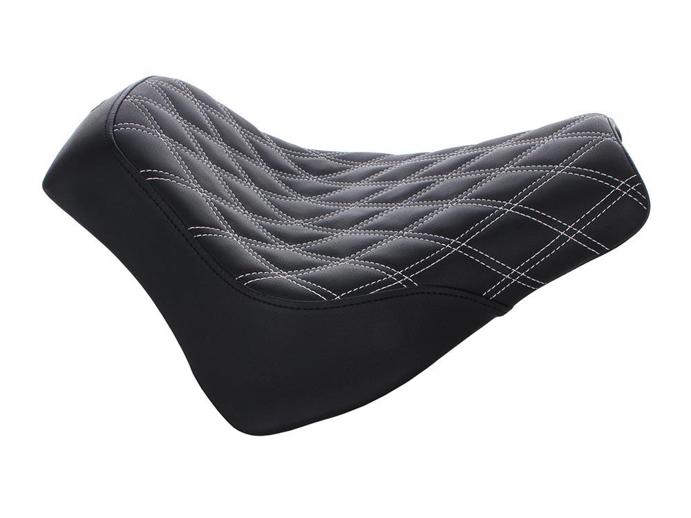 SADDLEMEN SEATS Renegade LS Solo Seat with White Double Diamond Lattice Stitch. Fits Fat Bob 2018-2024