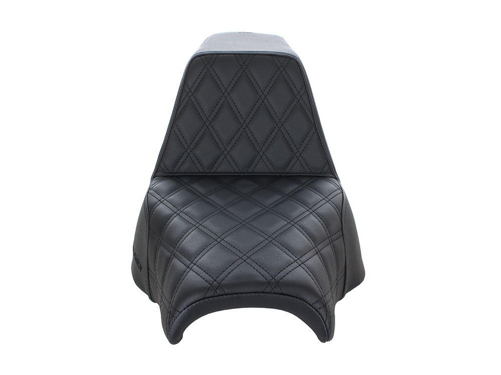 SADDLEMEN SEATS Step-Up LS Dual Seat with Black Double Diamond Lattice Stitch. Fits Fat Bob 2018-2024